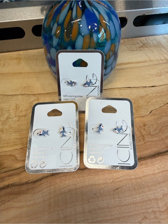 Icing Jewelry - Icing Sterling Silver Shark Stud Earrings with Blue and White Enamel